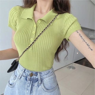 Áo Dệt Kim Tay Ngắn Dáng Ôm Phong Cách Thời Trang Retro Hàn Quốc Hàng Mới 2022