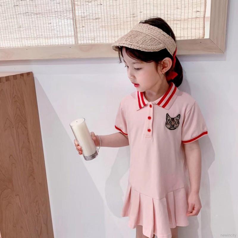 Váy tay ngắn họa tiết thêu theo phong cách Hàn Quốc dùng cho bé gái