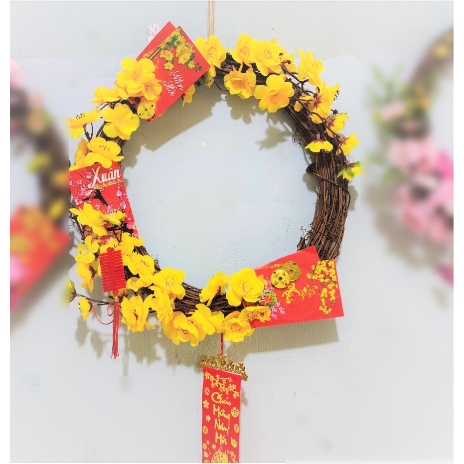 Vòng hoa mai hoa đào trang trí tết H07
