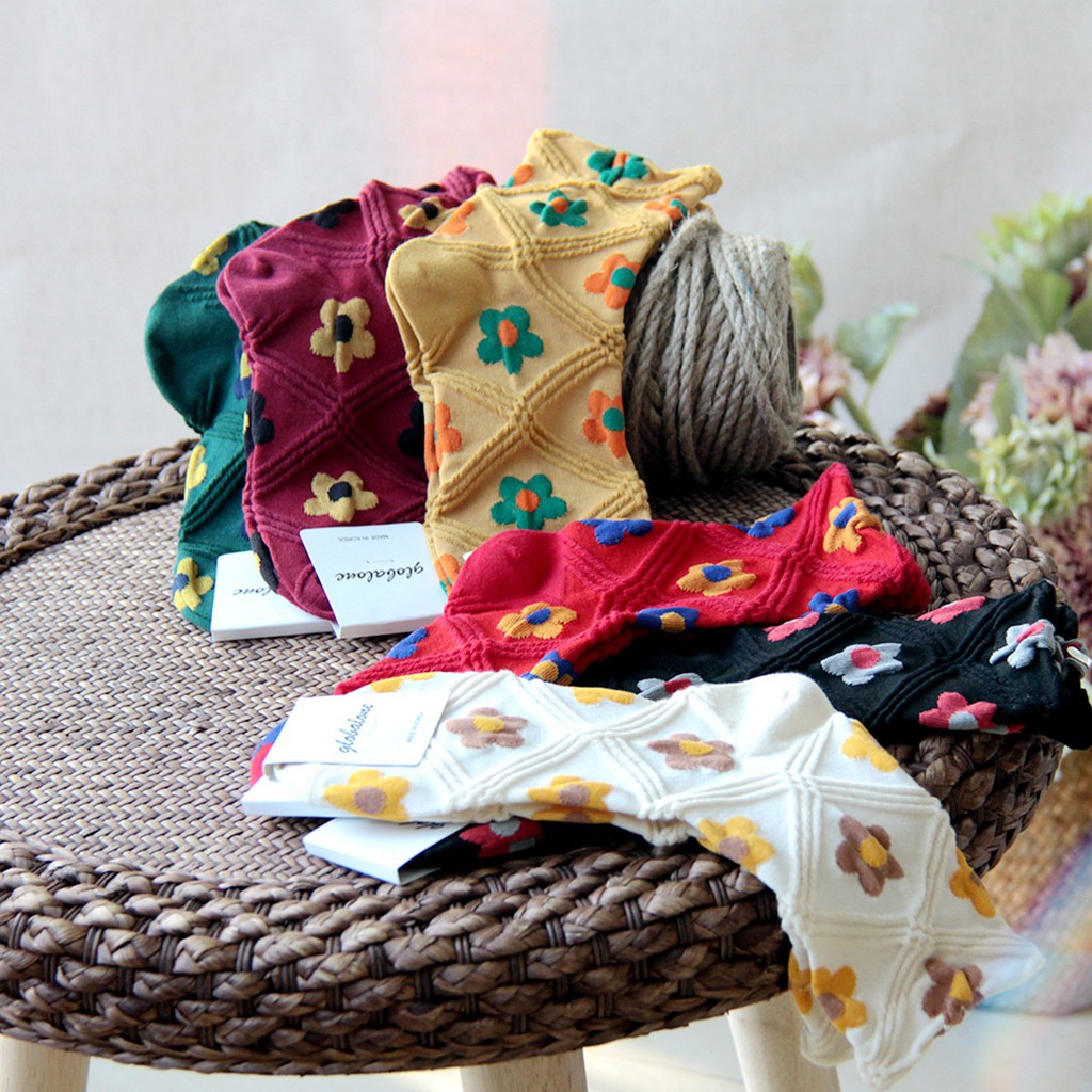Vớ cotton cổ cao in họa tiết phong cách hàn quốc