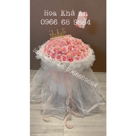 Bó Hoa Sáp cao cấp 100bông mix siêu to, phối Voan rủ siêu đẹp. Bền vĩnh cửu