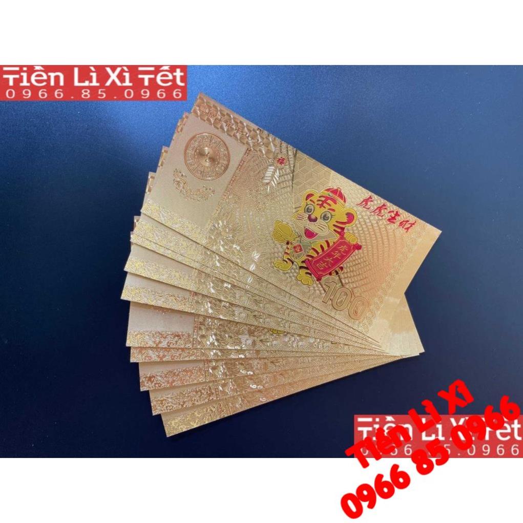 COMBO 5 TỜ Tiền Lì Xì Tết Con Hổ Cọp Plastic Mạc Vàng Macao Mẫu 4 năm 2022 Tặng kèm bao lì xì