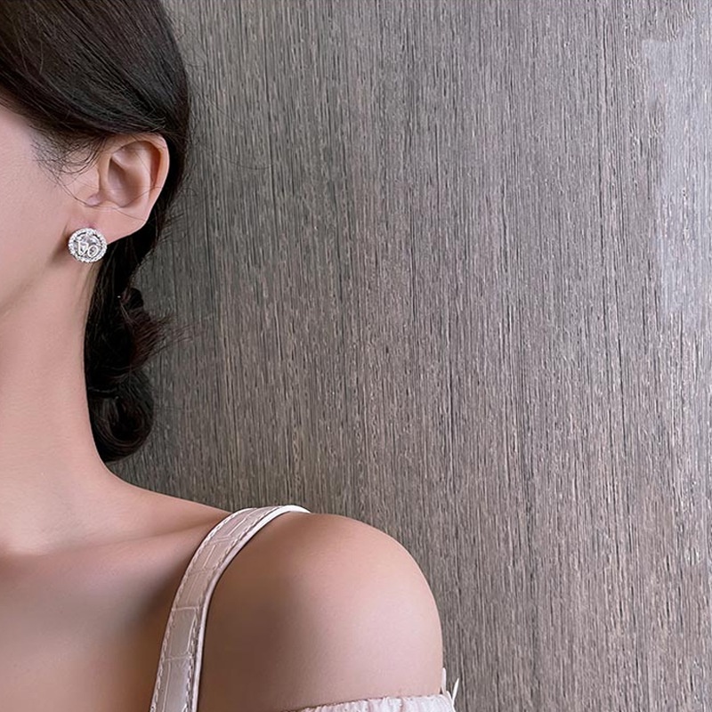 Khuyên tai mạ bạc 925 đính đá zircon phong cách Hàn Quốc sang trọng cá tính