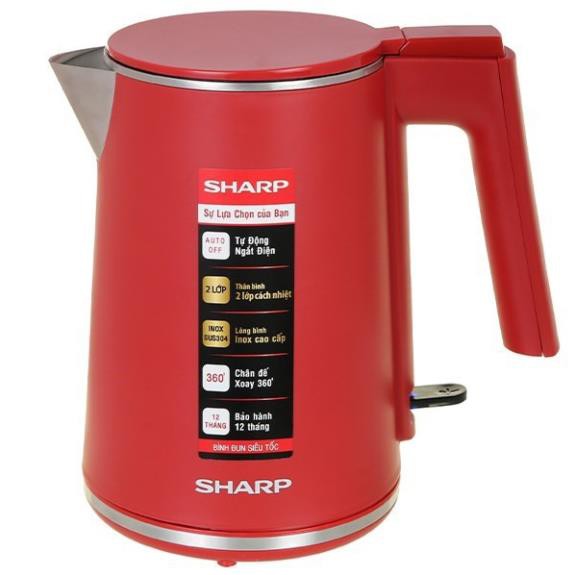 Bình ấm đun siêu tốc Sharp EKJ-10DVPS -RD/BK 1.0 lít inox 304 - Bảo hành 12 tháng chính hãng