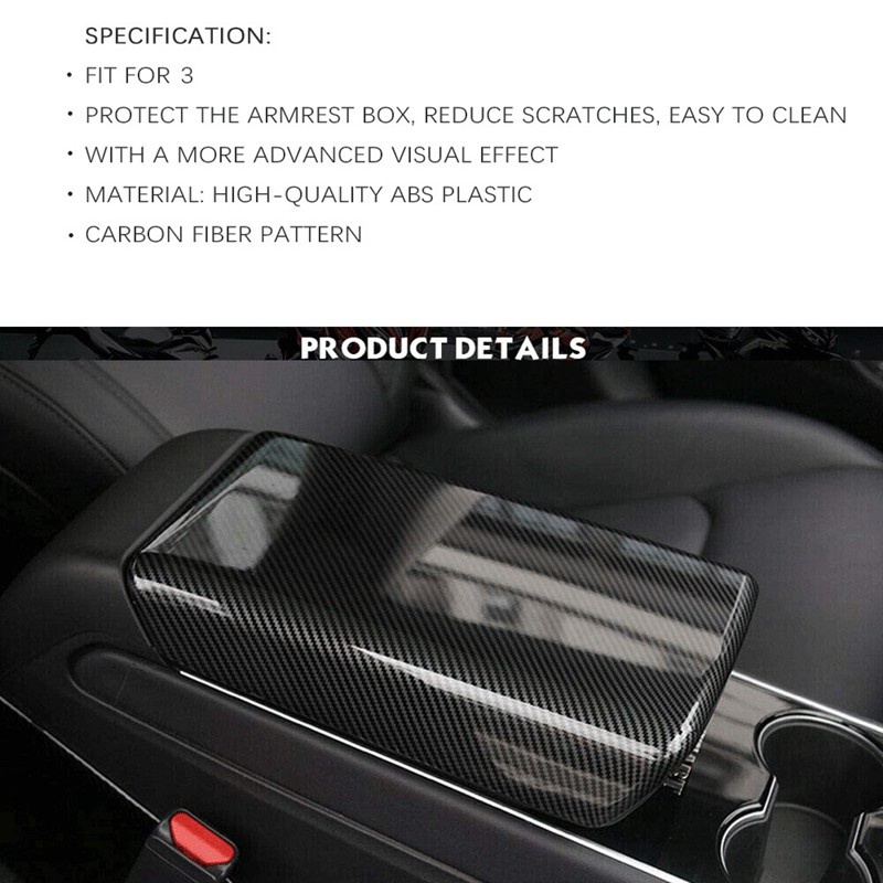 Car Armrest Box Protective Cover for Tesla el 3 2019-2021 Carbon Fiber Panel Decoration Cover Trim Interior Stickers