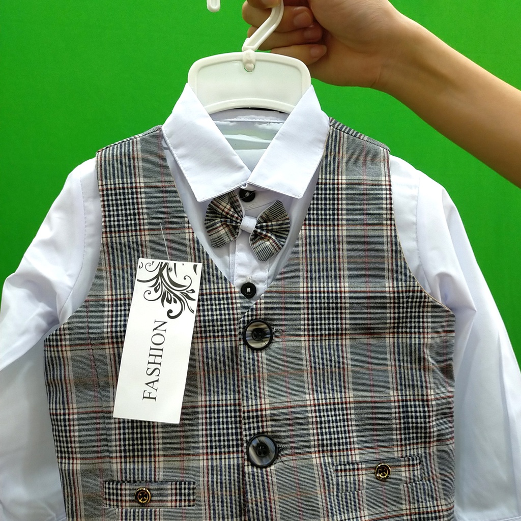 Bộ quần áo vest công tử kẻ caro 3 chi tiết cho bé trai 10-22kg
