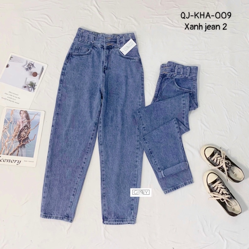 Quần Baggy Nữ Jean Hack Dáng KHA-009 | Quần Jean Cạp Cao | Vải Jean Wash Xịn | GinHouse Shop