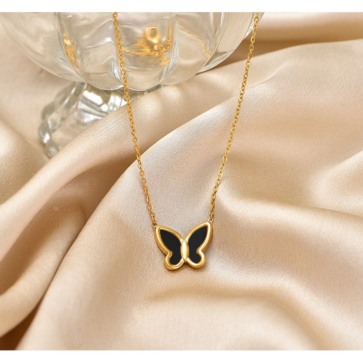 Dây chuyền nữ titan cao cấp hình con bướm màu đen siêu đẹp, bền màu, chuẩn thời trang