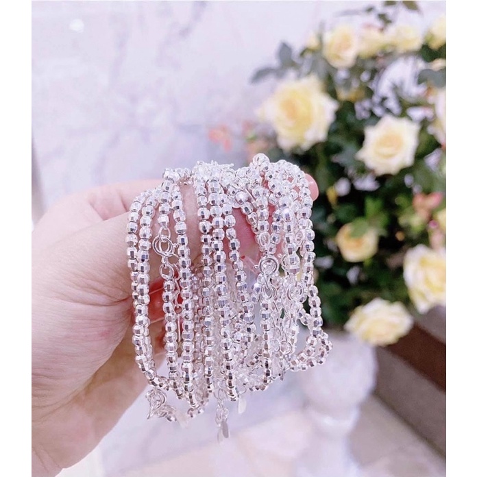 Set dây chuyền và lắc tay bi phay BẠC NGUYÊN CHẤT cho bé