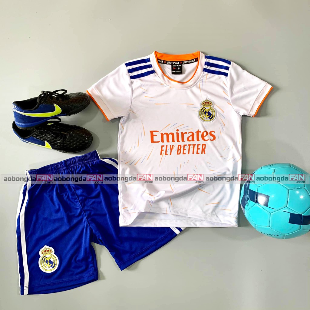 Áo Bóng Đá Trẻ Em Real Madrid Trắng 2023, Áo Đá Banh Trẻ Em Mới Nhất