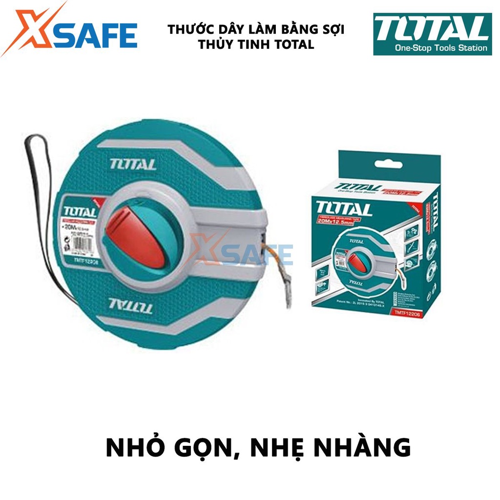 Thước dây sợi thủy tinh TOTAL Thước dây dài 20-30m, bề rộng lá thước 12.5mm, sợi thủy tinh mềm dẻo, uyển chuyển