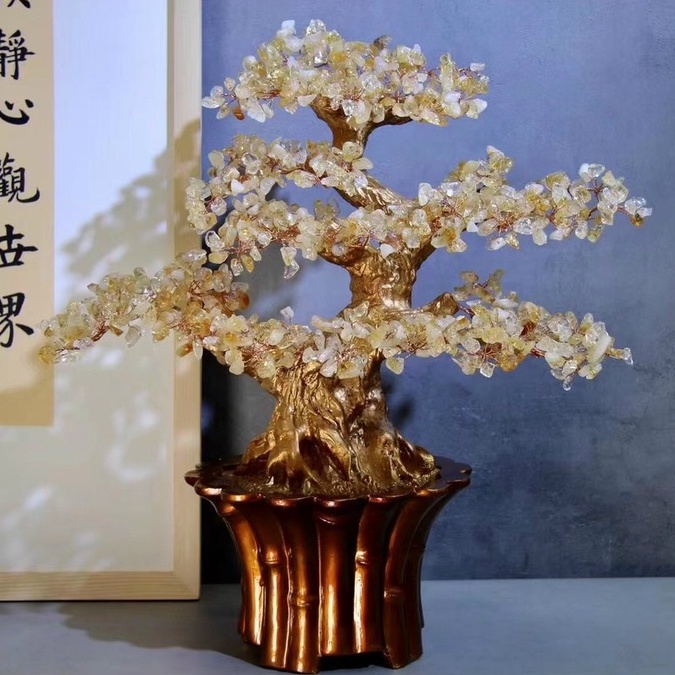 Cây Đá Phong Thủy, Chậu Bon Sai Bằng Đá Để Bàn Siêu Đẹp - Cao ~45cm