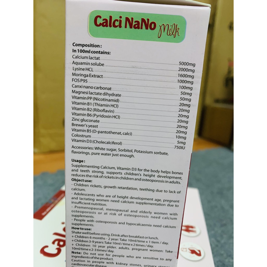 Canxi nano milk, D3, Fos dạng ống dùng được cho bé từ 6 tháng tuổi