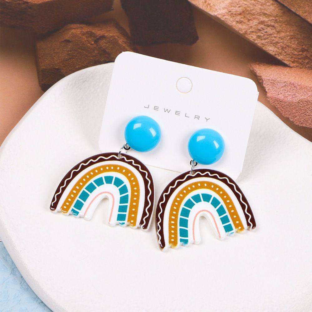 Bông Tai Dáng Dài Họa Tiết Hoạt Hình Màu Cầu Vồng Xinh Xắn