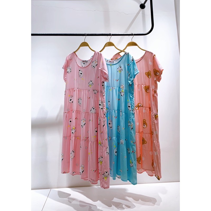 Mama Style - Đầm Bầu mặc nhà chất Tole lụa 3D mềm mát