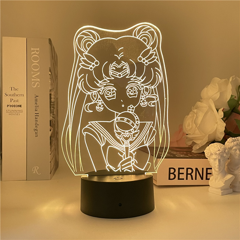 Đèn Led Để Bàn 7 Màu Hình Mèo Thủy Thủ Mặt Trăng 3d Sạc Usb