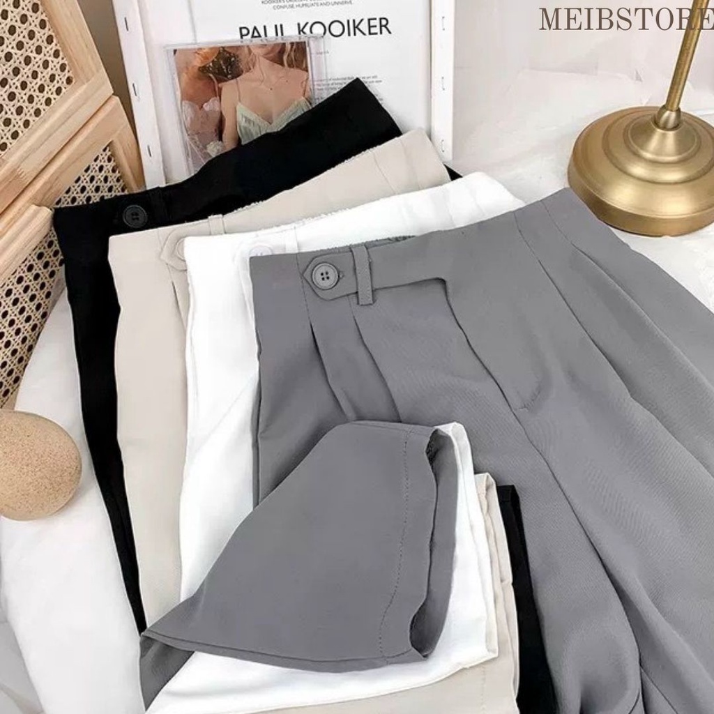 Quần Baggy nữ Ulzzang, cạp tim lồng đai cá tính, lưng chun sau - Quần tây nữ form đẹp, 4 màu đen ghi be trắng Meibstore