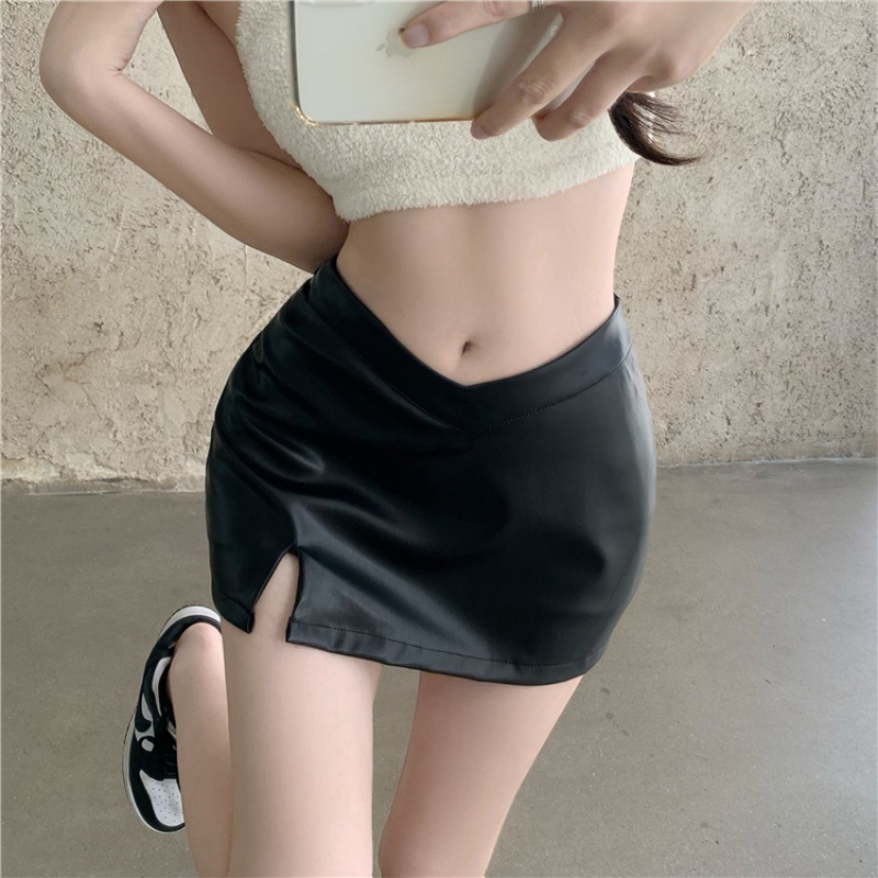 Chân Váy Da PU Lưng Cao Thiết Kế Xẻ Quyến Rũ Cho Phái Nữ