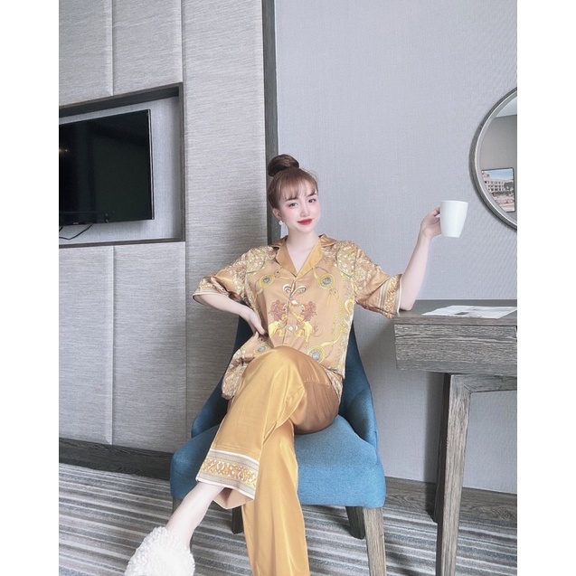 Pijama Bigsize 85-100kg tay ngắn quần dài hoạ tiết thổ cẩm sang chảnh