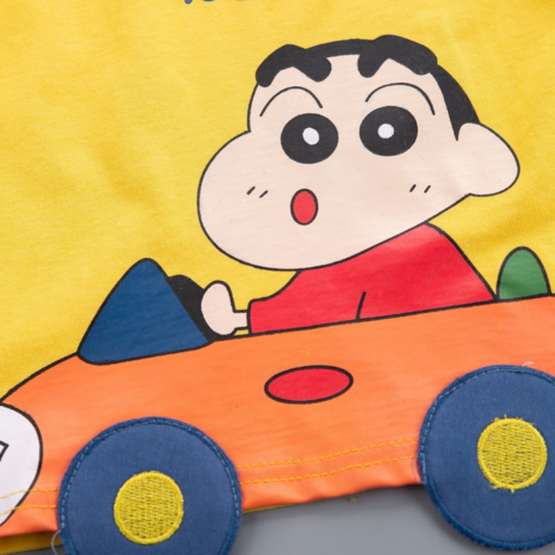 Set đồ 2 món gồm áo thun tay ngắn họa tiết xe hơi hoạt hình + quần jean cho bé 1-6 tuổi