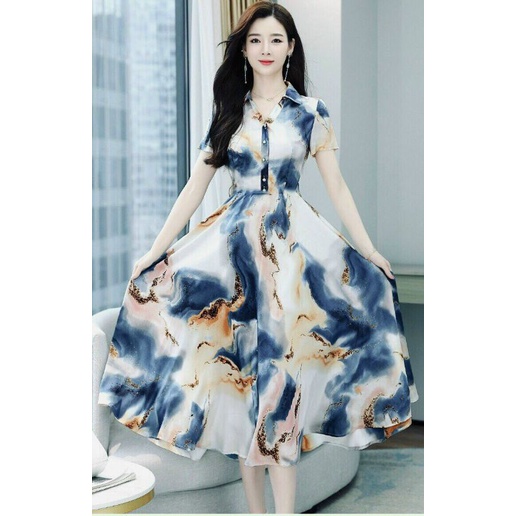 ĐẦM XÒE MAXI CÔNG SỞ LOANG MÀU CỔ SƠ MI Lh0917399527