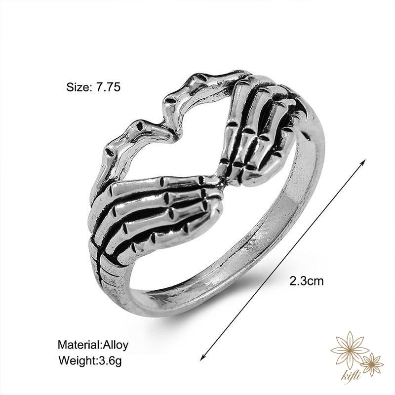 Nhẫn bằng kim loại mạ bạc hình xương bàn tay phong cách hiphop Hàn Quốc thời trang