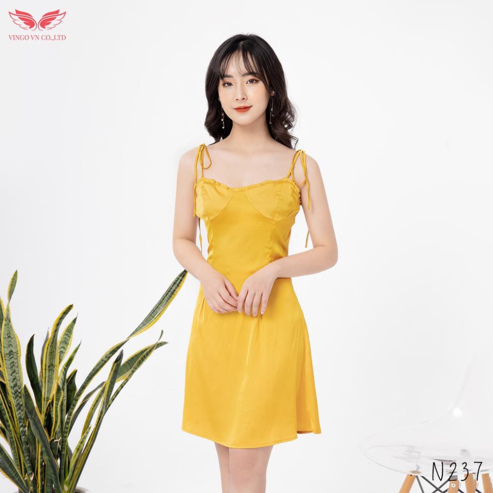 VINGO Váy Ngủ Lụa Hai Dây Nữ Viền Bèo Cúp Ngực Gợi Cảm Quyến Rũ N237 VNGO Đẹp