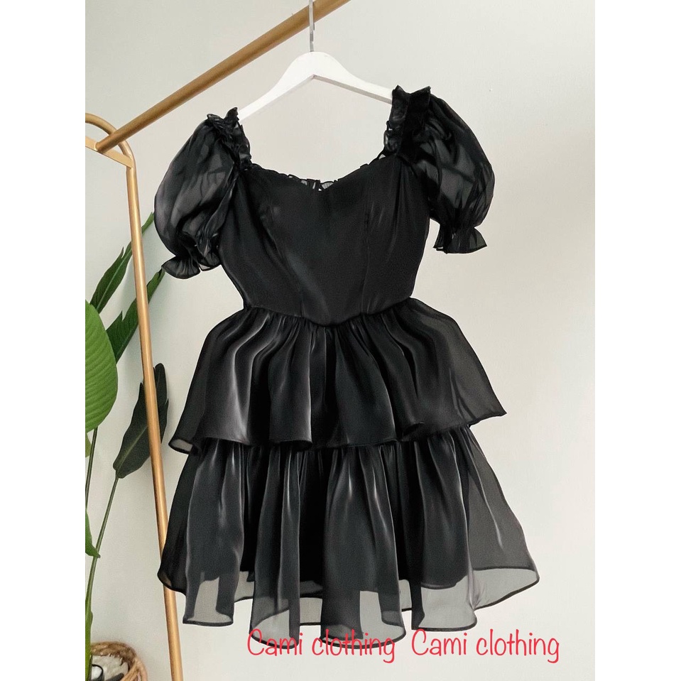 Đầm Đen Cúp Ngực Trễ Vai 2 Tầng Lapi VN, Có Big Size, Chất Tơ Organza Cao Cấp, Kèm Ảnh Thật - Lapi VN