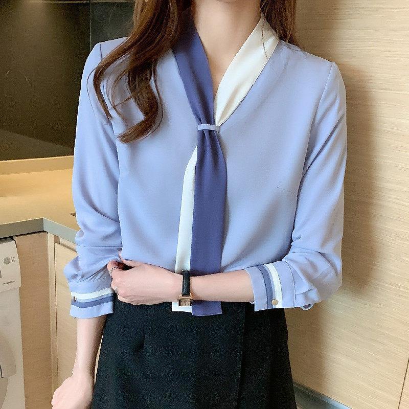Áo Sơ Mi Chiffon Tay Dài Cổ Chữ V Phong Cách Phương Tây Thời Trang Mùa Thu Mới Cho Nữ