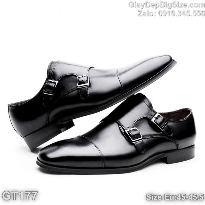 Giày tây da thật (double monk strap), giày sự kiện tiệc cưới big size cỡ lớn Eu:45-45.5 cho nam chân to