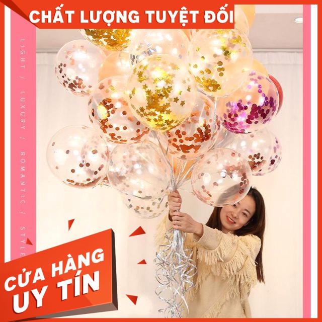 HÀNG ĐẸP- GIÁ TỐT Set 5 quả bóng trong suốt bên trong có kim tuyến, bóng kim tuyến có video ảnh thật