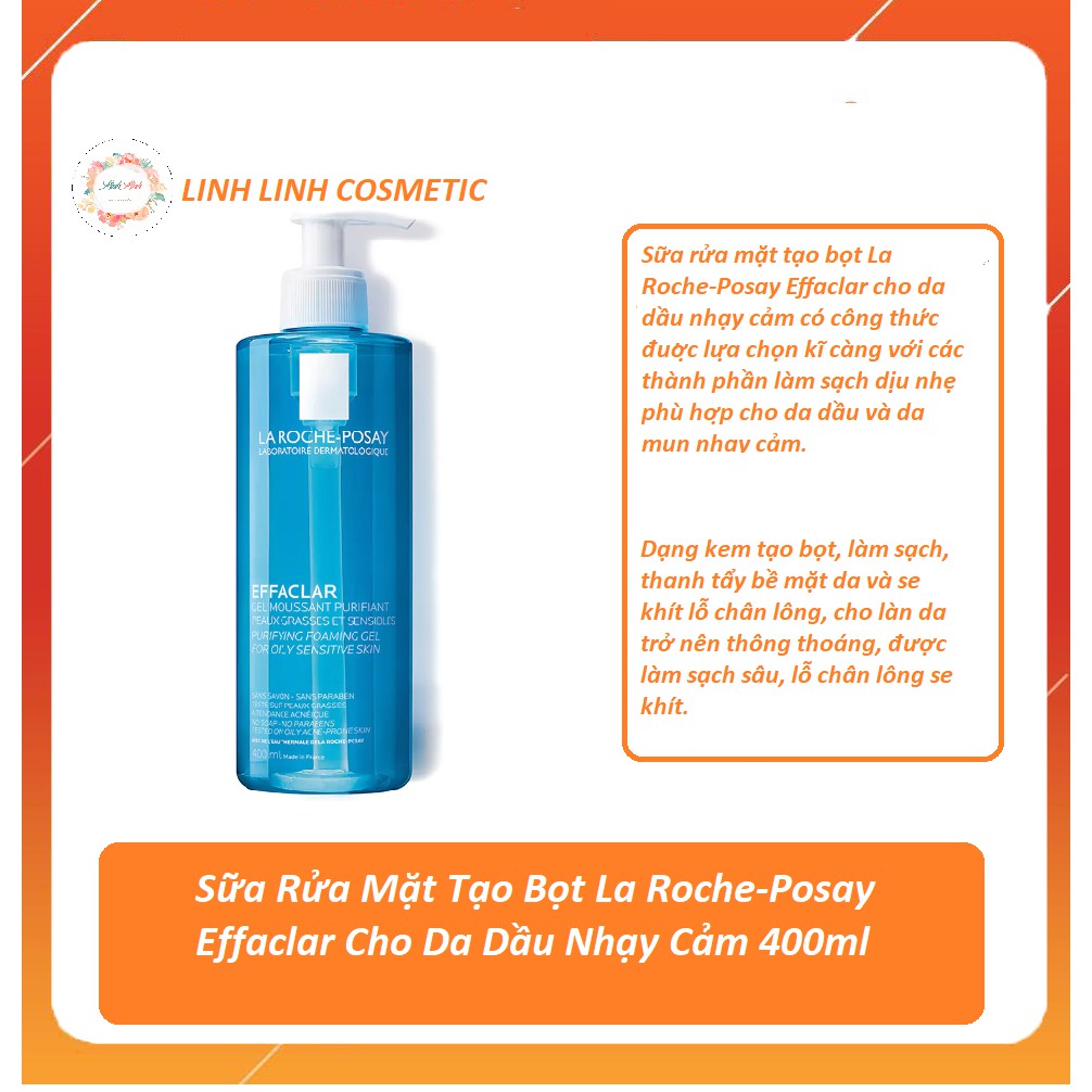 Sữa Rửa Mặt Cho Da Dầu, Mụn La Roche-Posay Effaclar Purifying Foaming Gel Cleanser 400ml