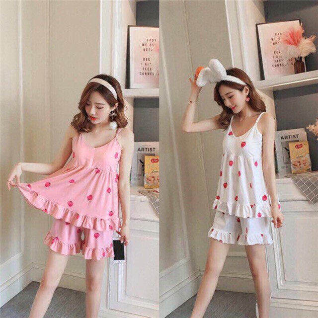 Bộ ngủ 2 dây quả dâu đáng yêu