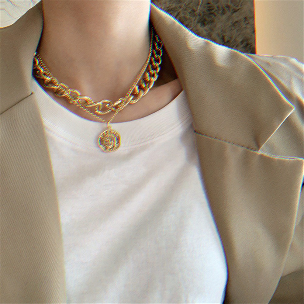 vòng cổ Hai Lớp Mặt Hình Chân Dung Phong Cách Retro