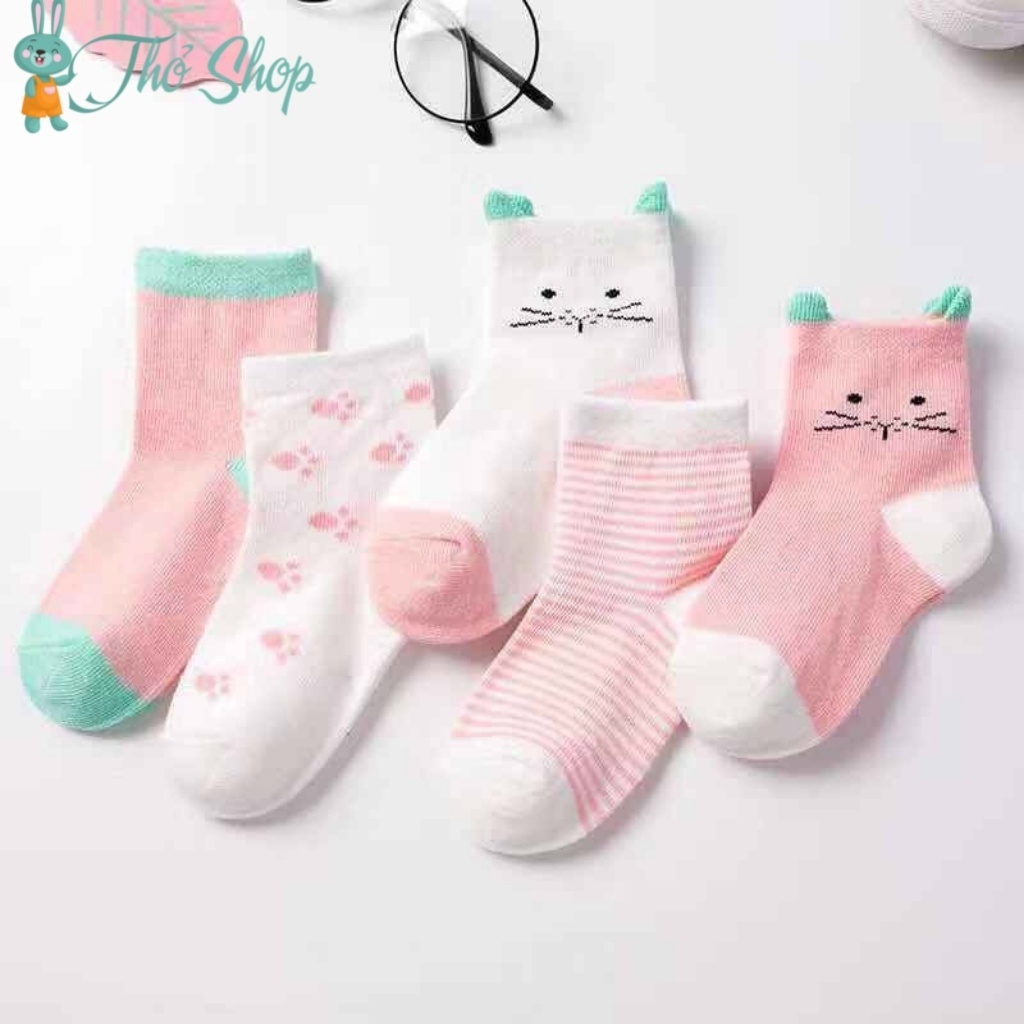 Set 5 đôi tất vớ cổ cao cho bé nguyên sợi,không xù