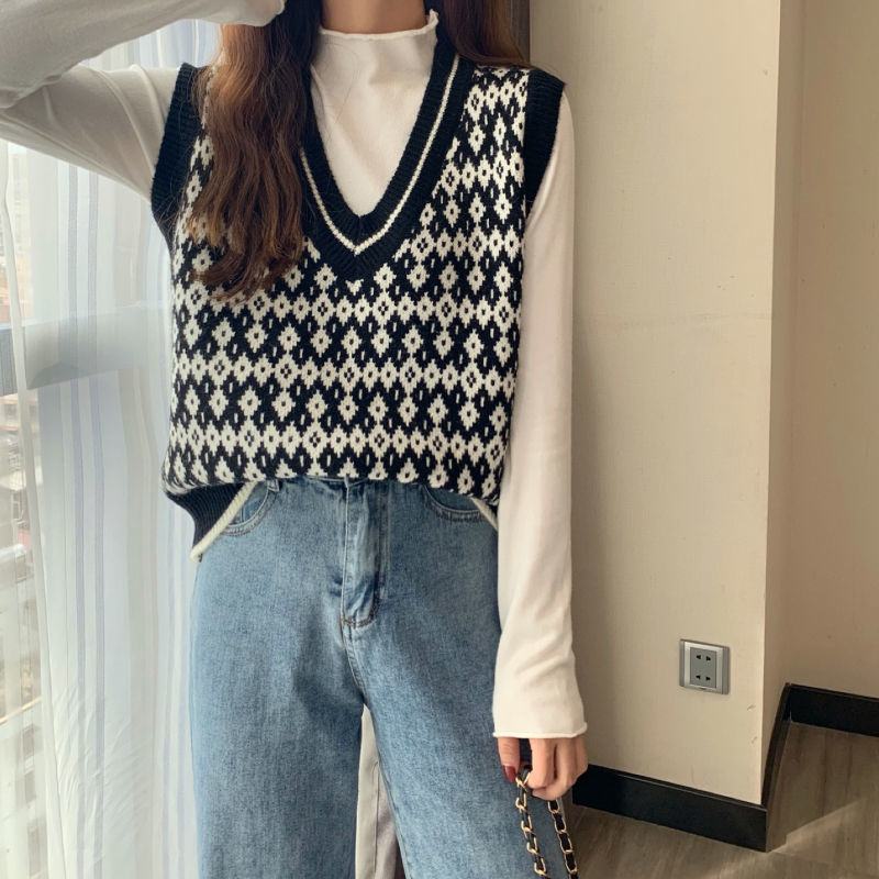 Áo sweater không tay cổ chữ V dáng rộng phong cách thời trang Hàn dành cho phái đẹp | BigBuy360 - bigbuy360.vn