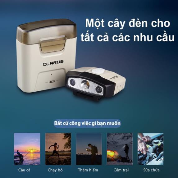 [BH 1 NĂM] KLARUS HC5 - Đèn pin cài mũ cảm biến chuyển động độ sáng 120lm ánh sáng vàng