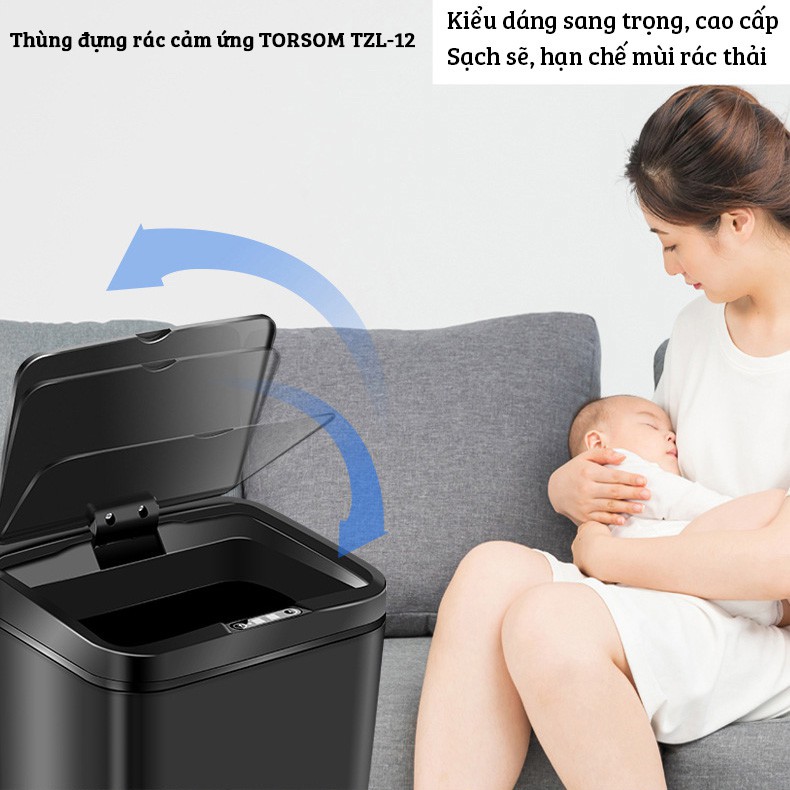 (BH 1 năm)Thùng rác 12L cảm ứng tự mở đóng TZL-12L thông minh tiện ích sang trọng- Tặng kèm 5 móc dán tường