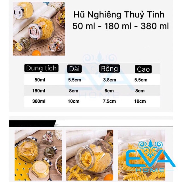 Bộ 3 Hũ Đựng Gia Vị Thuỷ Tinh 380 Ml Đáy Nghiêng Nắp Nhiều Màu