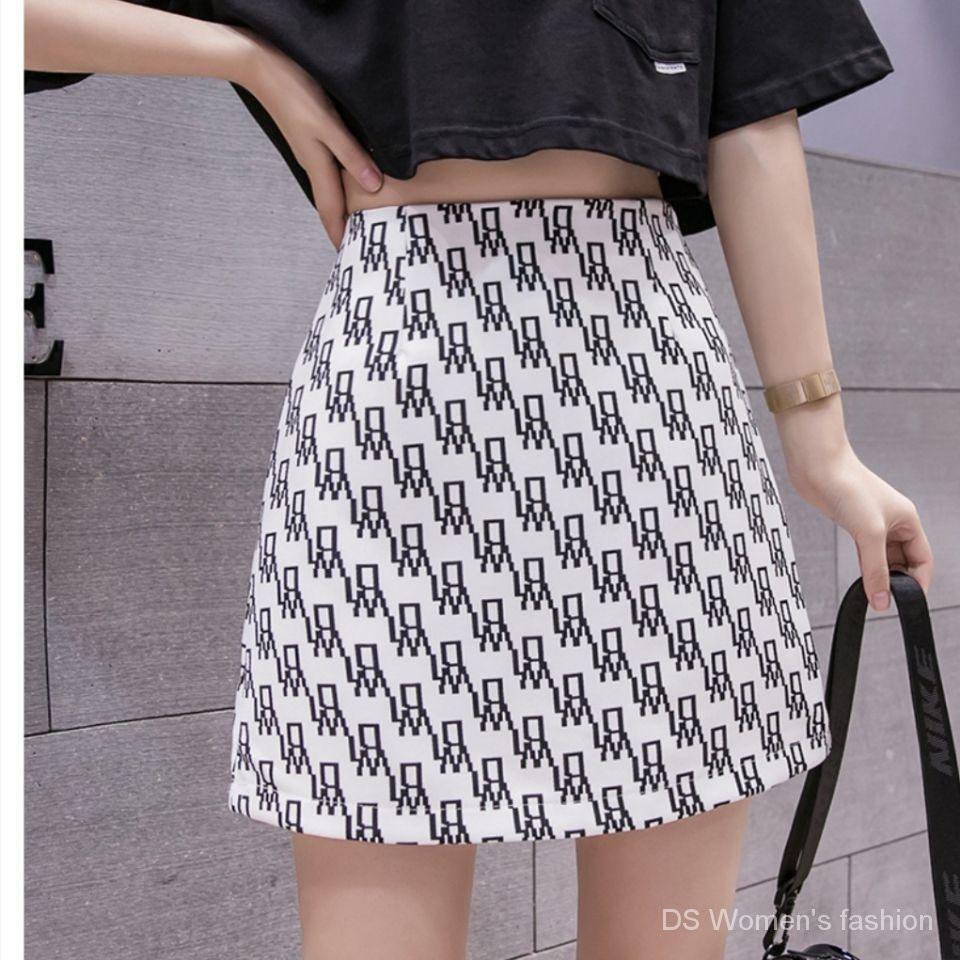 2021Summer New  Letter Print Skirt  Waist Trimming Versatile Slimming  High-Waist Package Hip Skirt  aWord Skirt  Anti-Exposure