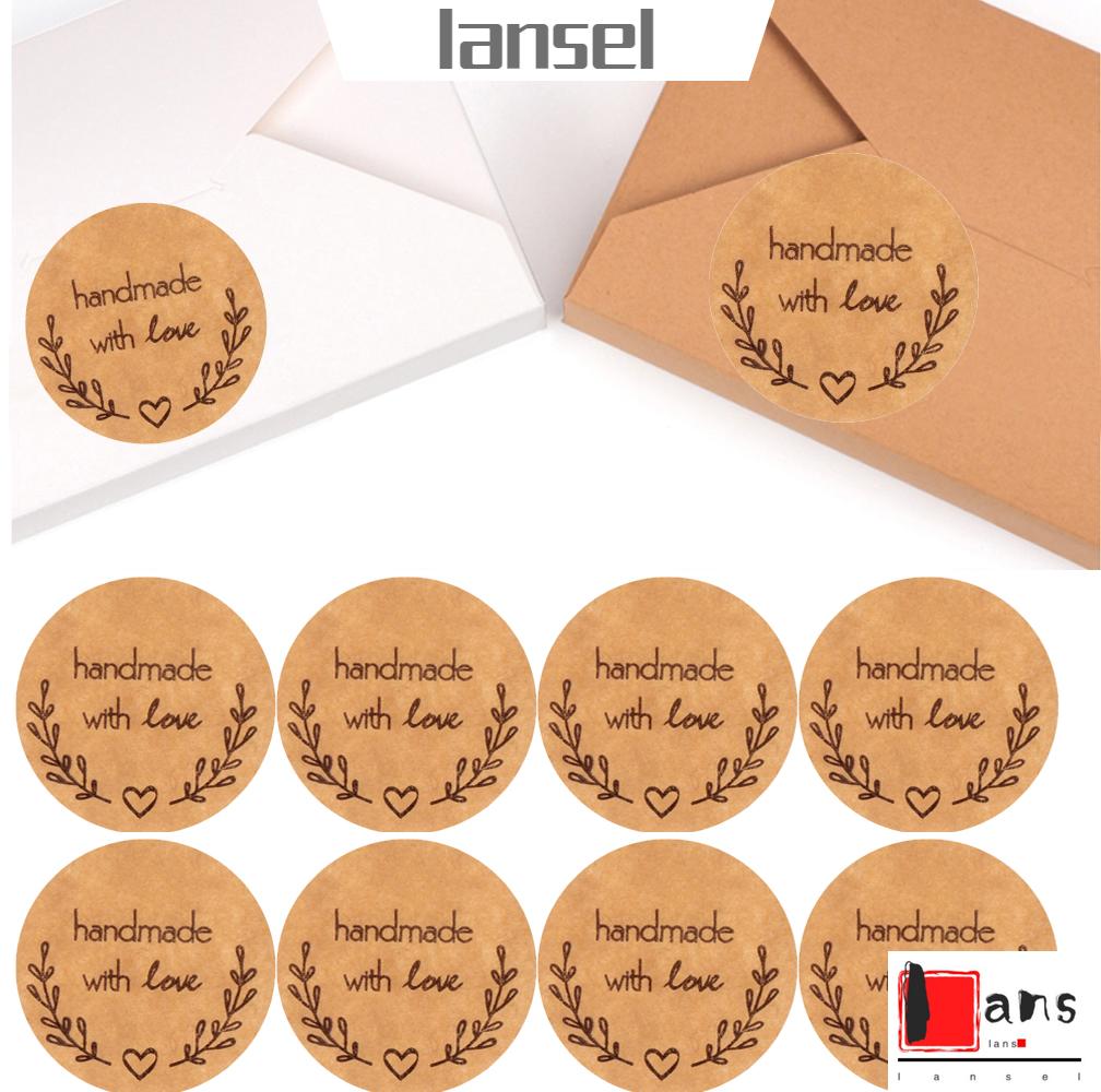 ❤LANSEL❤ 500/1000/1500PCS Paper Package Label Olive Branch Tag Kraft Stickers Cookie Bags Craft Wedding Decor Box Party Supplies Cards Handmade with Love