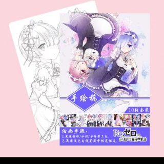 10 tranh Line Anime A4 tô màu