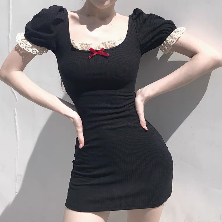 Đầm Body Cổ Vuông Tay Ngắn Phong Cách Hàn Quốc