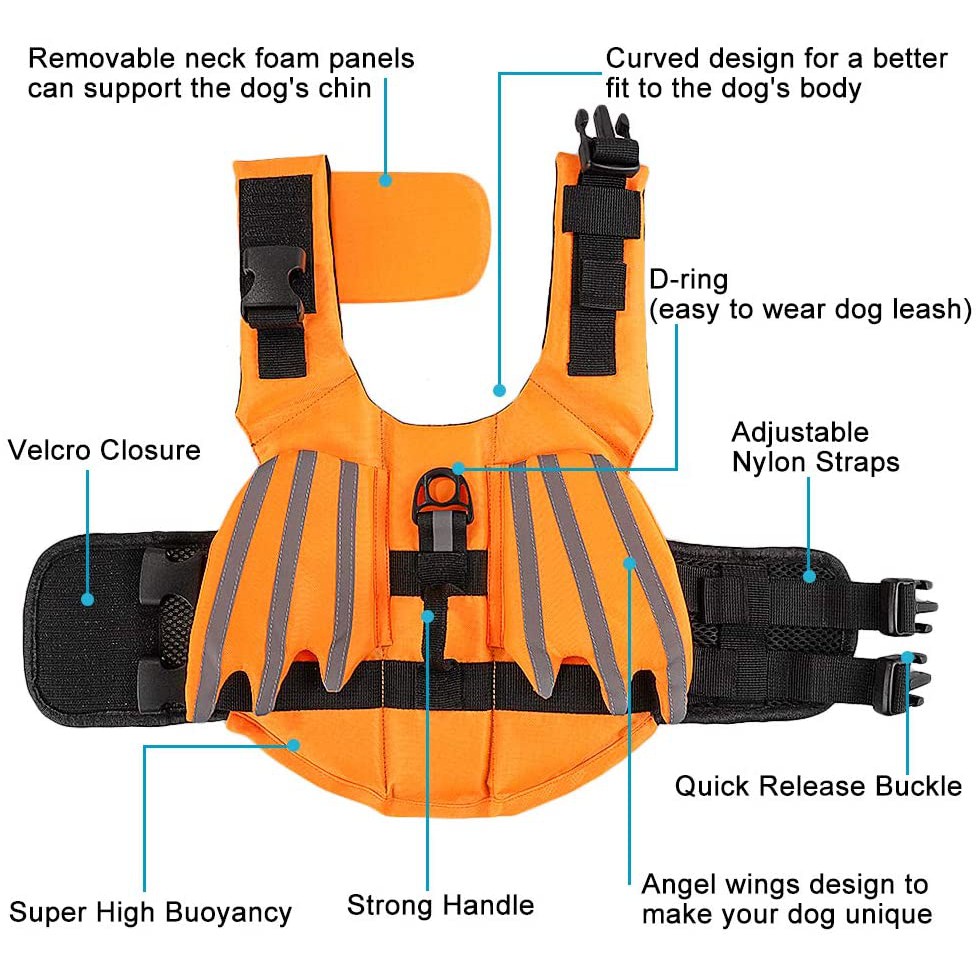 Áo Phao Cứu Hộ Hình Đôi Cánh Thiên Thần Màu Dạ Quang An Toàn Cho Thú Cưng