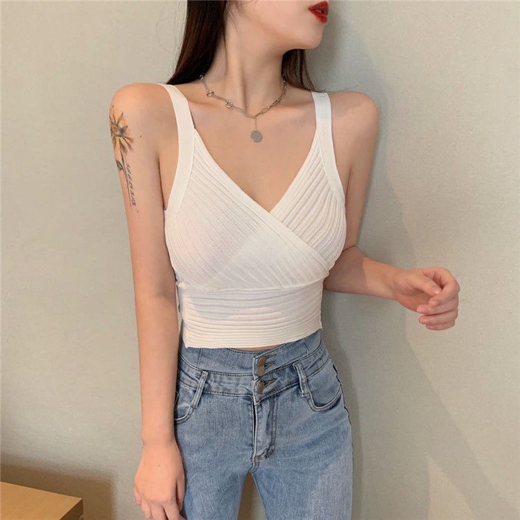 V Neck Tank Top Sleeveless Sexy Knit Top Fashion Women