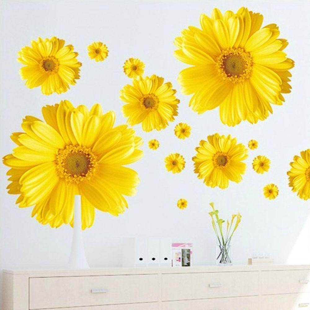 Sticker Dán Tường Họa Tiết Hoa 3D Lãng Mạn Dùng Trang Trí Phòng Khách