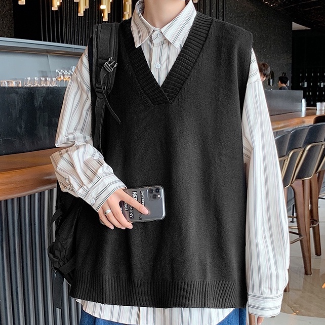 Áo len gile nam form rộng, áo gile len nam mặc ngoài ulzzang hàn quốc mặc đi học đi chơi phong cách cơ bản