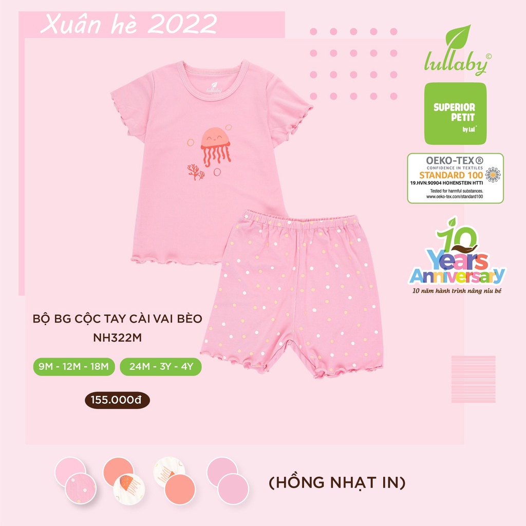 Bộ Lullaby Petit cao cấp mềm mịn thoáng mát thấm hút tốt bộ cộc tay bèo in hình đáng yêu cho bé gái NH311M NH314M Nh322M