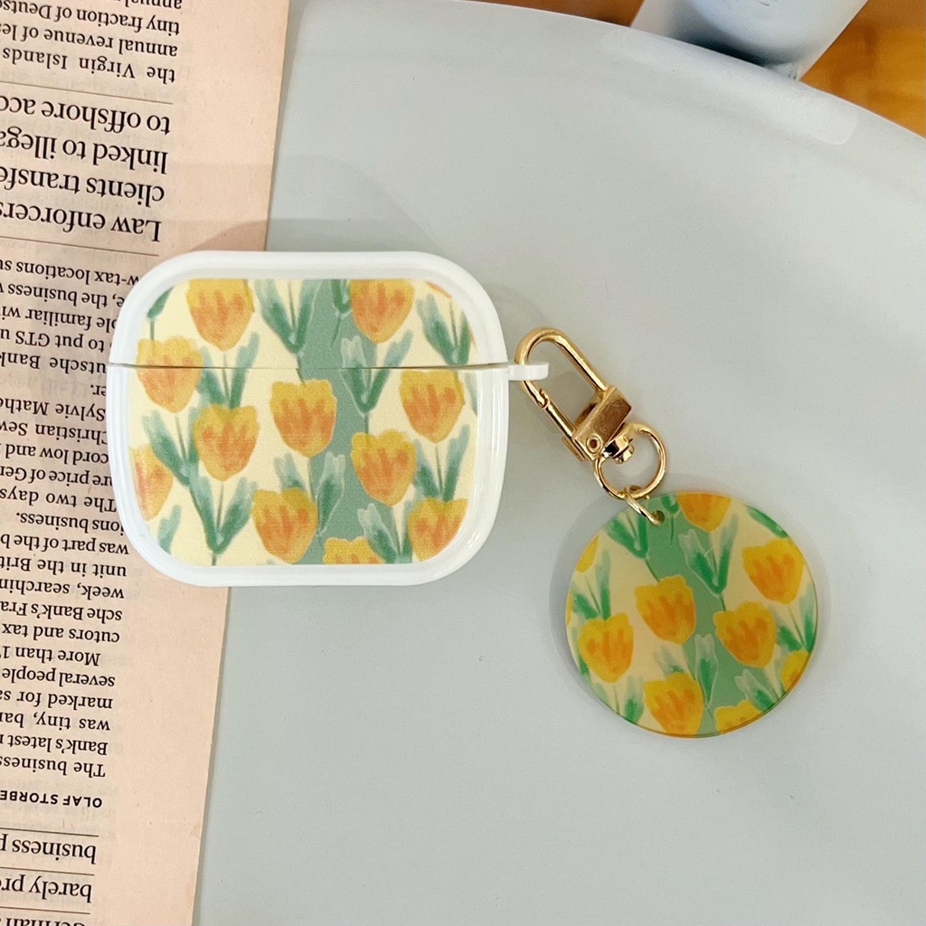 Vỏ Bảo Vệ Hộp Sạc Tai Nghe Bluetooth Không Dây AirPods 1 / 2 Pro 3 2021 Bằng Tpu Silicone Mềm Hình Hoa Tulip Màu Vàng / Xanh Lá