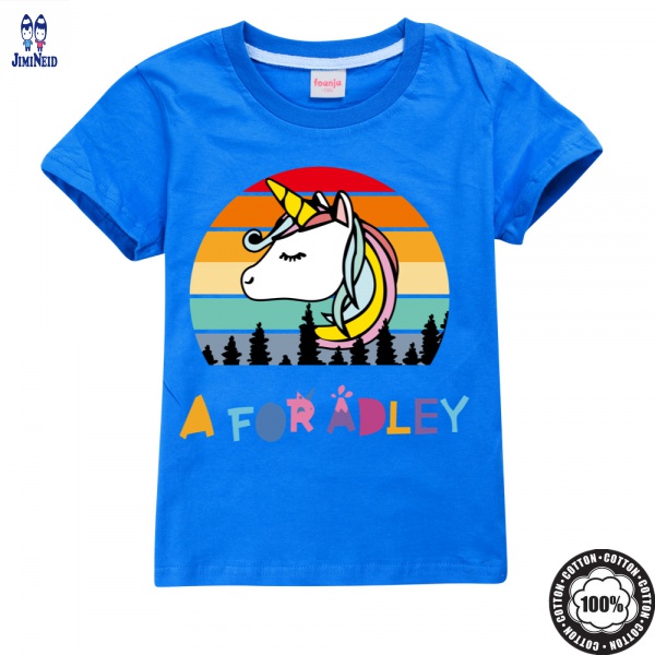 A for Adley Áo Thun Cotton Tay Ngắn Cổ Tròn In Họa Tiết Hoạt Hình Anime Dành Cho Trẻ Em